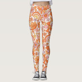 Groovy Retro Sinaasappel Bloemen Leggings (Voorkant)