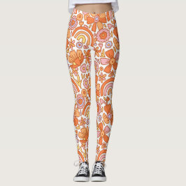 Groovy Retro Sinaasappel Bloemen Leggings