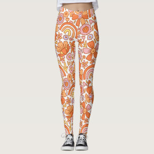 Groovy Retro Sinaasappel Bloemen Leggings