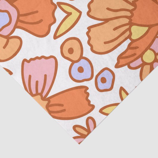 Groovy Retro Sinaasappel Bloemen Tissuepapier (Detail)