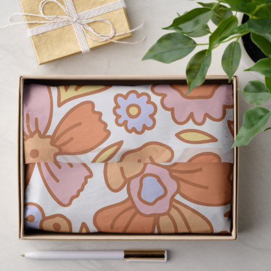 Groovy Retro Sinaasappel Bloemen Tissuepapier (Geschenk)