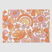 Groovy Retro Sinaasappel Bloemen Tissuepapier (Voorkant)
