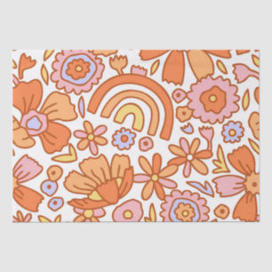 Groovy Retro Sinaasappel Bloemen Tissuepapier