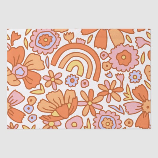 Groovy Retro Sinaasappel Bloemen Tissuepapier (Voorkant)