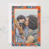 Groovy Retro Sinaasappel Foto Huwelijk repetitie D Kaart (Achterkant)