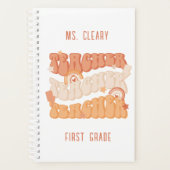 Groovy Retro Sinaasappel Gepersonaliseerde Leraar Planner (Voorkant)
