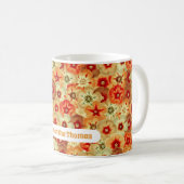 Groovy Retro Sinaasappel Hippie Flowers Aangepaste Koffiemok (Voorkant rechts)