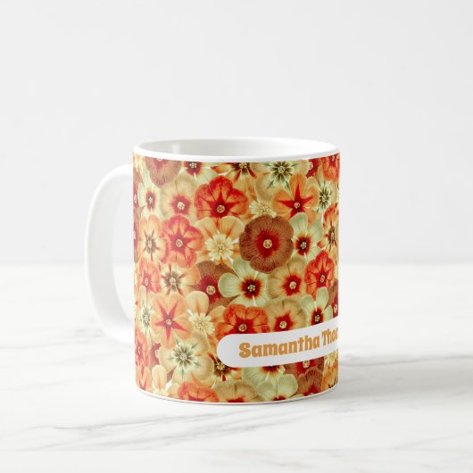 Groovy Retro Sinaasappel Hippie Flowers Aangepaste Koffiemok (Voorkant links)