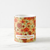 Groovy Retro Sinaasappel Hippie Flowers Aangepaste Koffiemok (Center)