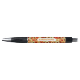 Groovy Retro Sinaasappel Hippie Flowers Aangepaste Pen