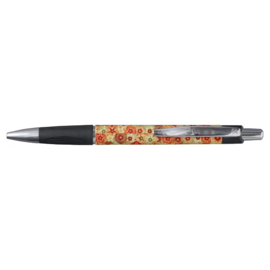 Groovy Retro Sinaasappel Hippie Flowers Aangepaste Pen (Achterkant)