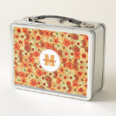 Groovy Retro Sinaasappel Hippie Flowers Monogram (Achterkant)