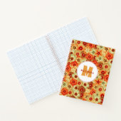 Groovy Retro Sinaasappel Hippie Flowers Monogram Notitieboek (Binnen)