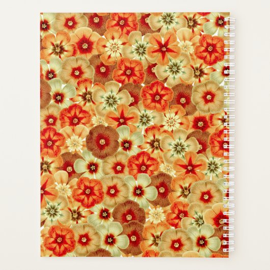 Groovy Retro Sinaasappel Hippie Flowers Monogram Planner (Achterkant)