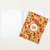 Groovy Retro Sinaasappel Hippie Flowers Monogram Planner (Display)