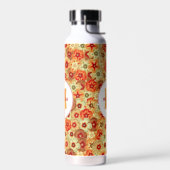 Groovy Retro Sinaasappel Hippie Flowers Monogram Waterfles (Links)