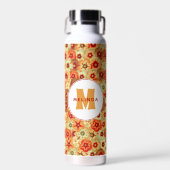 Groovy Retro Sinaasappel Hippie Flowers Monogram Waterfles (Voorkant)