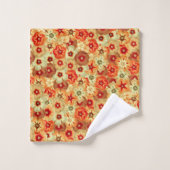 Groovy Retro Sinaasappel Hippie Flowers Patroon Bad Handdoek (Wasdoekje)