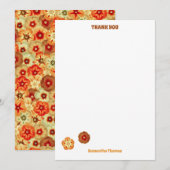 Groovy Retro Sinaasappel Hippie Flowers Patroon Bedankkaart (Voorkant / Achterkant)