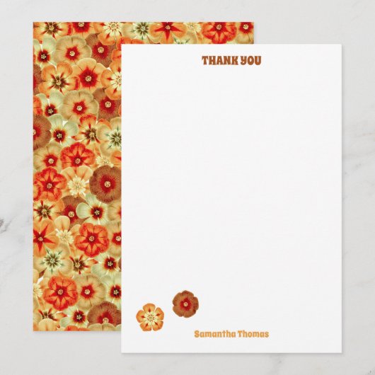 Groovy Retro Sinaasappel Hippie Flowers Patroon Bedankkaart (Voorkant / Achterkant)