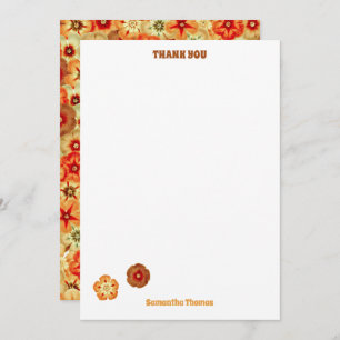 Groovy Retro Sinaasappel Hippie Flowers Patroon Bedankkaart