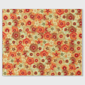 Groovy Retro Sinaasappel Hippie Flowers Patroon Cadeaupapier (Vlak)