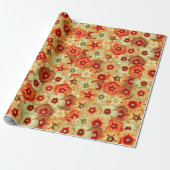 Groovy Retro Sinaasappel Hippie Flowers Patroon Cadeaupapier (Uitgerold)