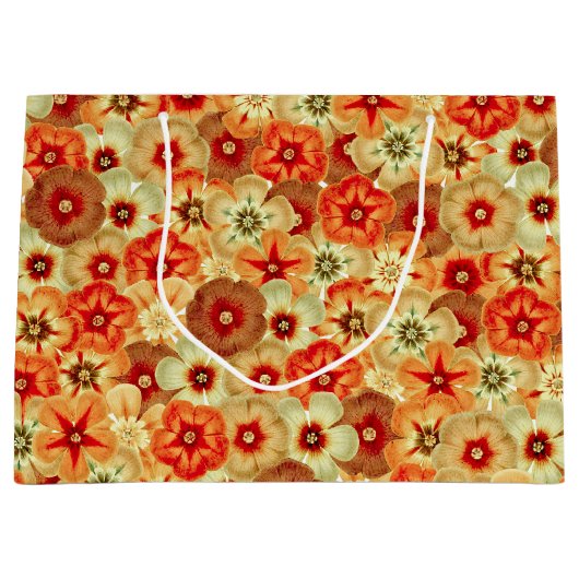 Groovy Retro Sinaasappel Hippie Flowers Patroon Groot Cadeauzakje (Voorkant)