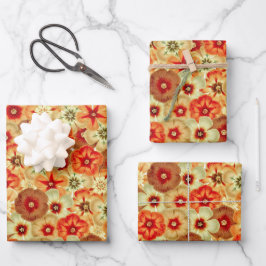 Groovy Retro Sinaasappel Hippie Flowers Patroon Inpakpapier Vel