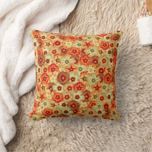 Groovy Retro Sinaasappel Hippie Flowers Patroon Kussen