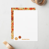 Groovy Retro Sinaasappel Hippie Flowers Patroon Notitiekaartje (Voorkant / Achterkant in situ)