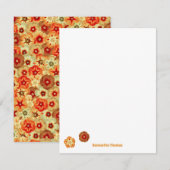 Groovy Retro Sinaasappel Hippie Flowers Patroon Notitiekaartje (Voorkant / Achterkant)