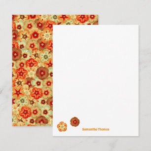 Groovy Retro Sinaasappel Hippie Flowers Patroon Notitiekaartje