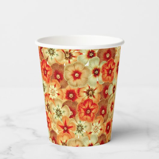 Groovy Retro Sinaasappel Hippie Flowers Patroon Papieren Bekers (Achterkant)