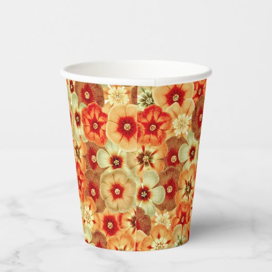 Groovy Retro Sinaasappel Hippie Flowers Patroon Papieren Bekers (Rechts)