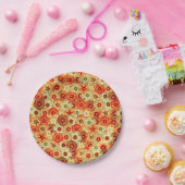 Groovy Retro Sinaasappel Hippie Flowers Patroon Papieren Bordje (Feest)