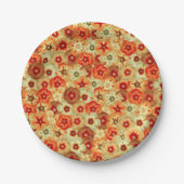 Groovy Retro Sinaasappel Hippie Flowers Patroon Papieren Bordje (Voorkant)