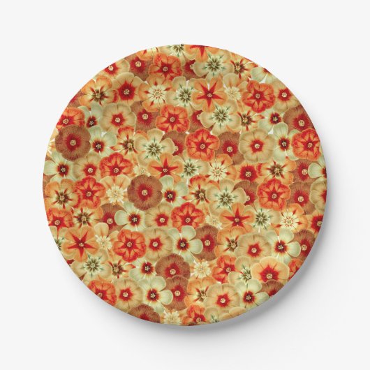 Groovy Retro Sinaasappel Hippie Flowers Patroon Papieren Bordje (Voorkant)