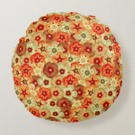 Groovy Retro Sinaasappel Hippie Flowers Patroon Rond Kussen