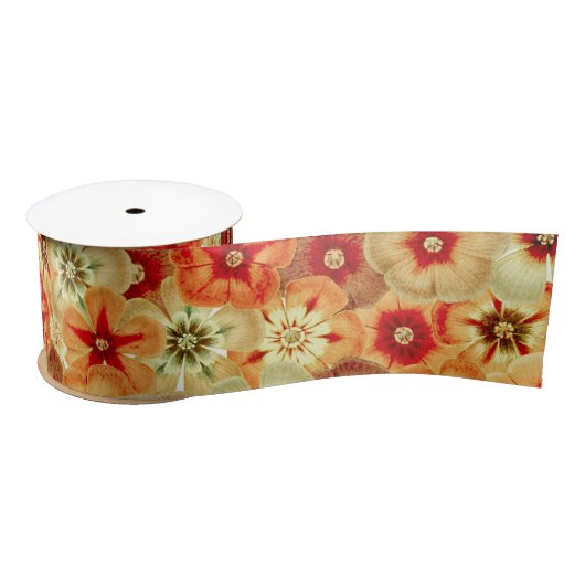 Groovy Retro Sinaasappel Hippie Flowers Patroon Satijnen Lint (Spoel)