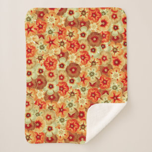 Groovy Retro Sinaasappel Hippie Flowers Patroon Sherpa Deken