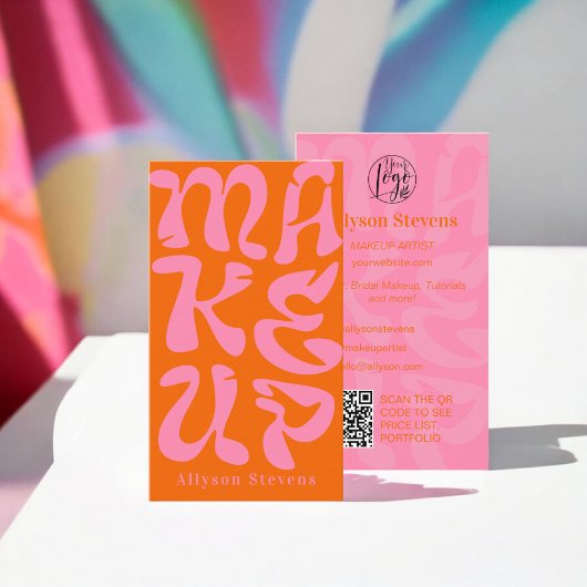 Groovy retro sinaasappel logo qr code Make-up Visitekaartje