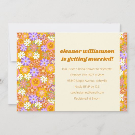 Groovy Retro Sinaasappel Paarse Bloemen Vrijgezell Kaart (Voorkant)