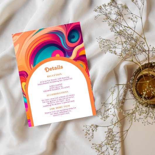 Groovy Retro Sinaasappel roze abstract funky detai Informatiekaartje