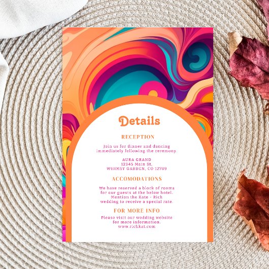 Groovy Retro Sinaasappel roze abstract funky detai Informatiekaartje