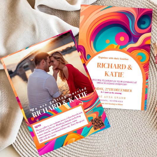 Groovy Retro Sinaasappel roze abstracte funky brui Kaart