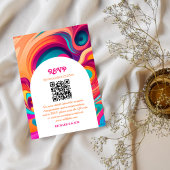 Groovy Retro Sinaasappel Roze funky QR-code RSVP