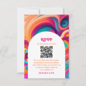 Groovy Retro Sinaasappel Roze funky QR-code RSVP (Voorkant)