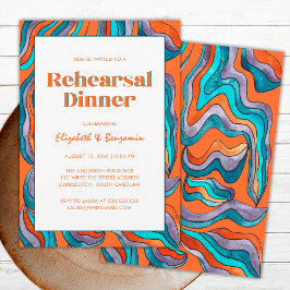 Groovy Retro Sinaasappel Wavy bruiloft repetitie d Kaart