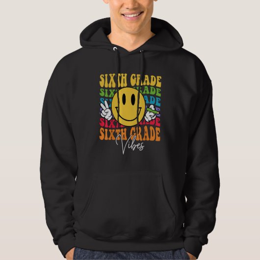 Groovy Retro Sixth Grade Vibes Face Teachers Back  Hoodie (Voorkant)